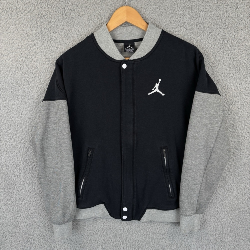Nike Air Jordan Full Zip Varsity Jacket Mens Small Black Gray Basketball‎ *READ*